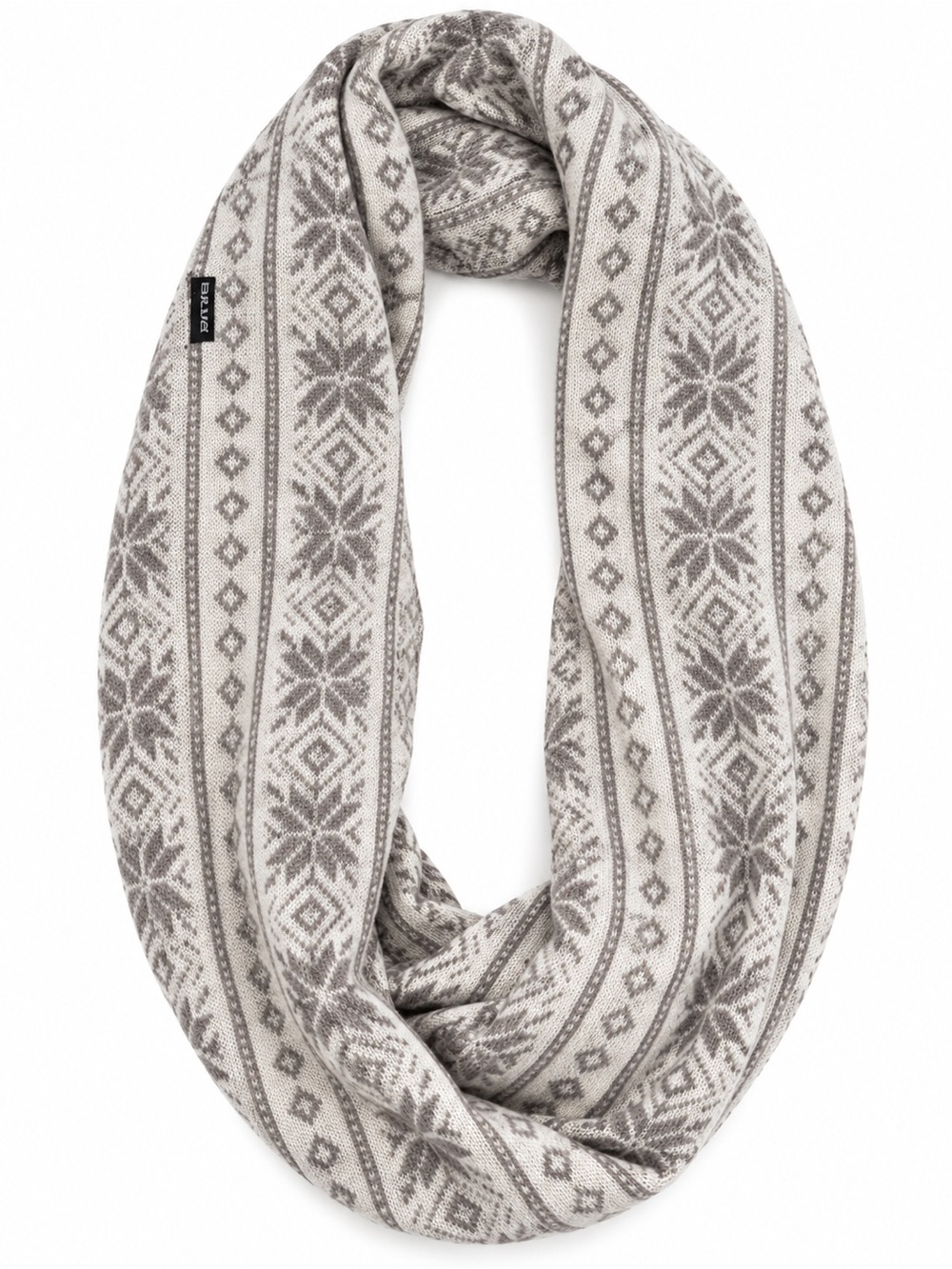 MUK LUKS Nordic Fair Isle Knit Infinity Scarf Cream Gray Greige O/S
